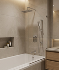 INABOX02 Polished Chrome 3-Way Shared Thermostatic Shower Kit with Rectangular Rainhead and Tub Spout - Aquabrass