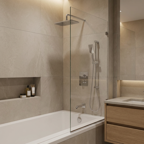 INABOX02 Polished Chrome 3-Way Shared Thermostatic Shower Kit with Rectangular Rainhead and Tub Spout - Aquabrass