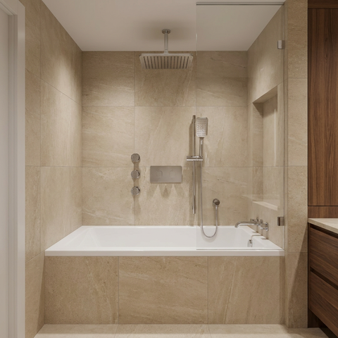 INABOX03 Polished Chrome 3-Way Non-Shared Thermostatic Shower Kit with Rectangular Rainhead and 3 Body Jets - Aquabrass