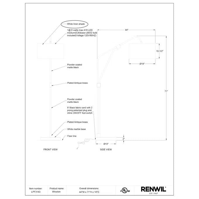 Wroxton - Floor Lamp Renwil