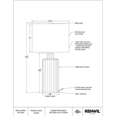 Anada - Table Lamp Renwil