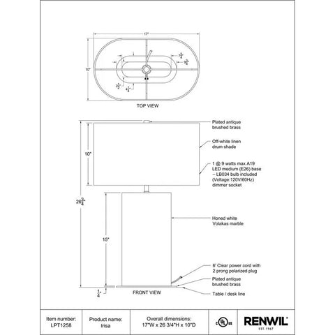 Irisa - Table Lamp Renwil