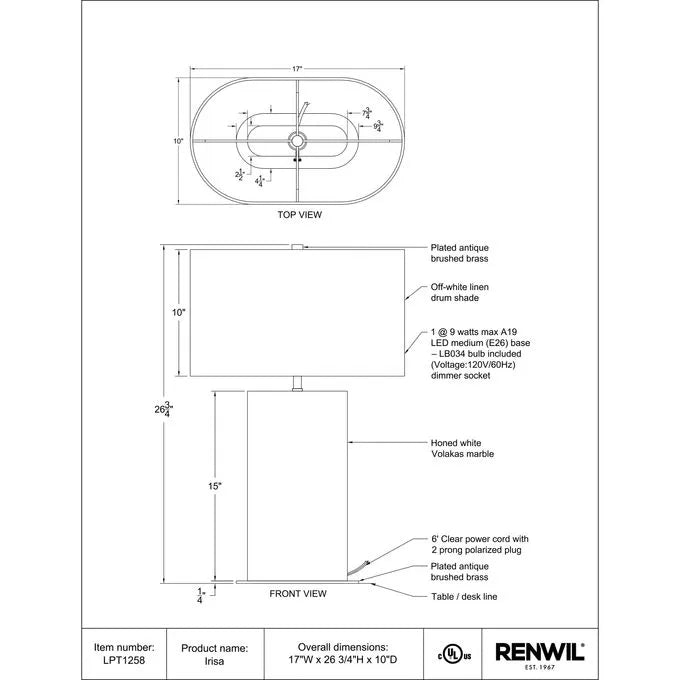 Irisa - Table Lamp Renwil