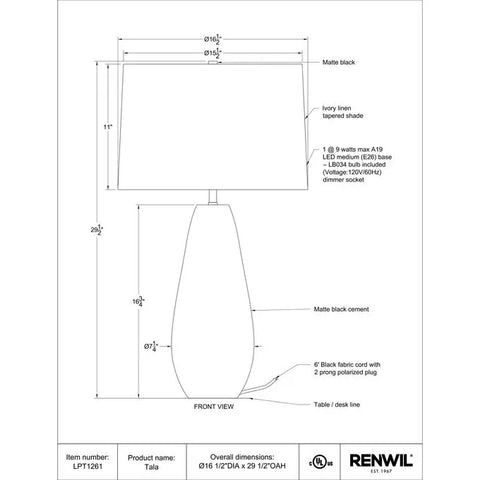 Tala - Table Lamp Renwil