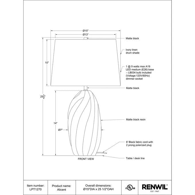 Alicent - Table Lamp Renwil