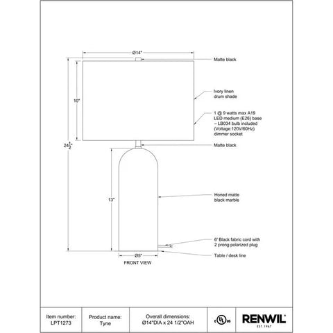 Tyne - Table Lamp Renwil