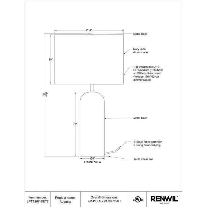 Augusta - Table Lamp Renwil (Set Of Two)