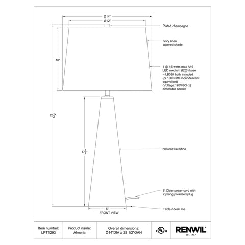 Almeria - Table Lamp Renwil