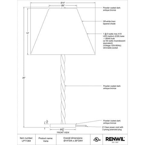 Veria - Table Lamp Renwil