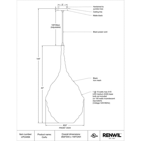 Corfu - Ceiling Fixture Renwil