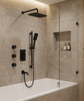 INABOX03 Electro Black 3-Way Shared Thermostatic Shower Kit with Rectangular Rainhead and 3 Body Jets - Aquabrass