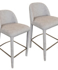 Two gray bar stools with metal legs on a white background