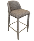 Bar stool with textured gray cushioned seat and backrest on a white background