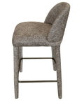 Bar stool with textured gray cushioned seat and backrest on a white background