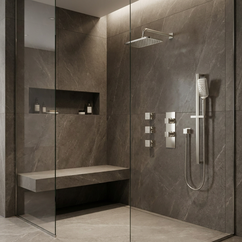 MiamiBox03G Polished Nickel 3-Way Non-Shared Thermostatic Shower Kit with 3 Body Jets