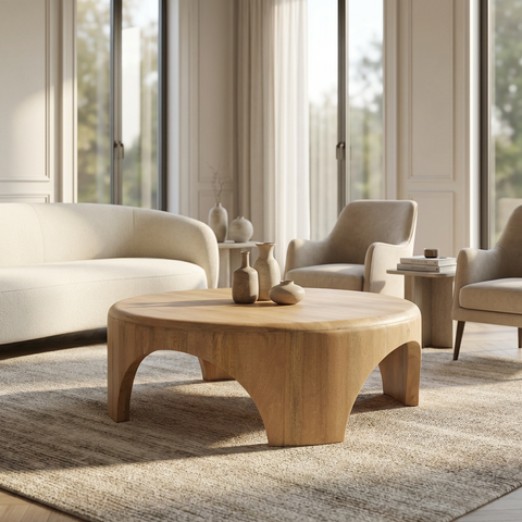 Shima Light Brown Round - Coffee Table Mercana