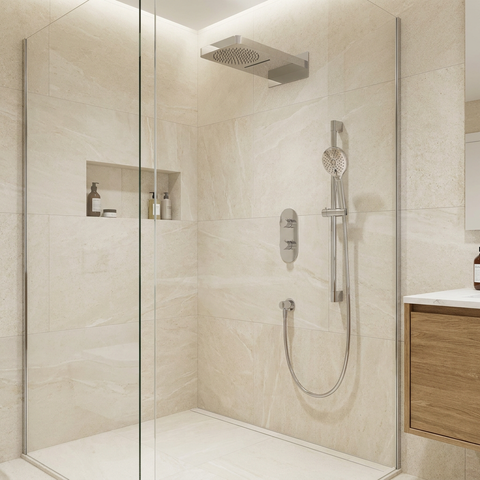 ShowerBox04 Polished Chrome 3-Way Non-Shared Thermostatic Shower Kit with Dual-Function Aquasheet Rainhead - Aquabrass