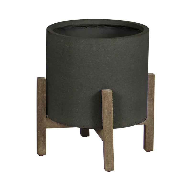 Patio Small Round Standing Pot (Black Stone) -Planter