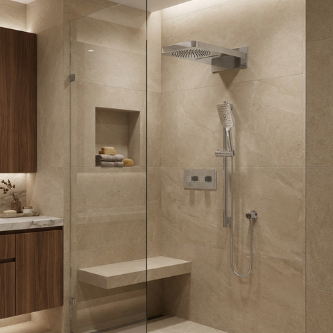 INABOX04 Polished Chrome 3-Way Non-Shared Thermostatic Shower Kit with Dual-Function Aquasheet Rainhead - Aquabrass
