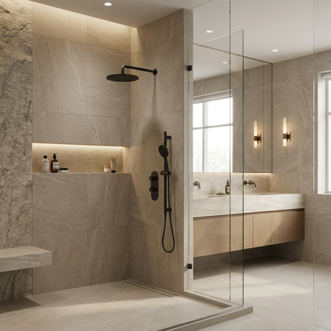 ShowerBox01G Electro Black 2-Way Non-Shared Thermostatic Shower Kit with 12-Inch Rainhead - Aquabrass