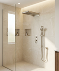 ShowerBox04 Brushed Nickel 3-Way Shared Thermostatic Shower Kit with Dual-Function Aquasheet Rainhead - Aquabrass