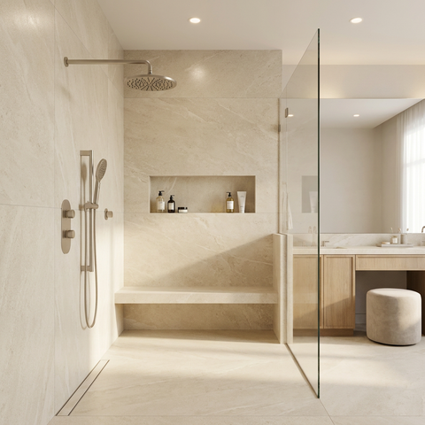ShowerBox01 Brushed Nickel 2-Way Shared Thermostatic Shower Kit with 12-Inch Rainhead - Aquabrass