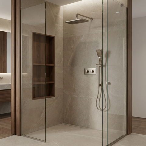 INABOX01 Brushed Nickel 2-Way Non-Shared Thermostatic Shower Kit with 14" x 8" Rectangular Rainhead - Aquabrass