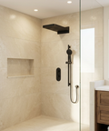 ShowerBox04 Electro Black 3-Way Shared Thermostatic Shower Kit with Dual-Function Aquasheet Rainhead - Aquabrass