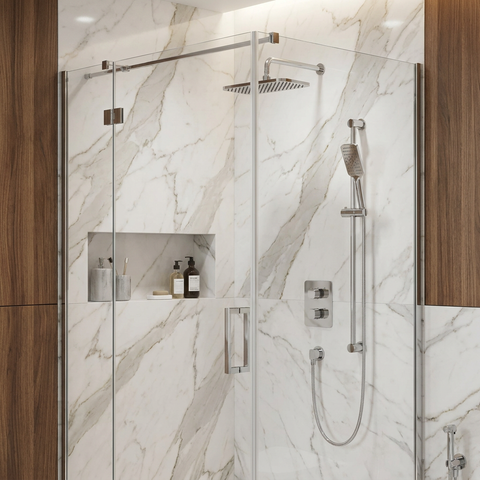 INABOX01 Polished Chrome 2-Way Non-Shared Thermostatic Shower Kit with 14" x 8" Rectangular Rainhead - Aquabrass
