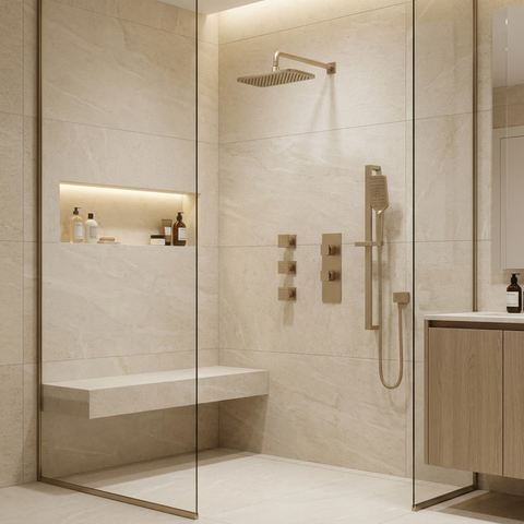 MiamiBox03G Brushed Nickel 3-Way Non-Shared Thermostatic Shower Kit with 3 Body Jets
