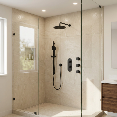 ShowerBox03G Electro Black 3-Way Non-Shared Thermostatic Shower Kit with 3 Body Jets - Aquabrass