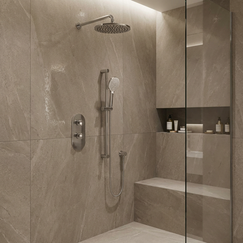 ShowerBox01 Polished Chrome 2-Way Shared Thermostatic Shower Kit with 12-Inch Rainhead - Aquabrass