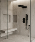 MiamiBox04 Black 3-Way Shared Thermostatic Shower Kit with Dual-Function Aquasheet Rainhead - Aquabrass