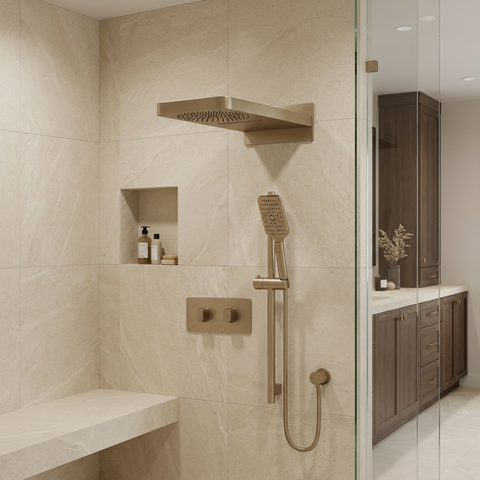 INABOX04 Brushed Nickel 3-Way Non-Shared Thermostatic Shower Kit with Dual-Function Aquasheet Rainhead - Aquabrass