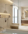 ShowerBox02N Polished Chrome 3-Way Shared Thermostatic Tub and Shower Kit with 12-Inch Rainhead - Aquabrass