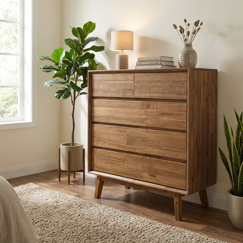 Gia Pecan Five Drawer - Dresser LH