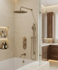 ShowerBox02N Brushed Nickel 3-Way Shared Thermostatic Tub and Shower Kit with 12-Inch Rainhead - Aquabrass