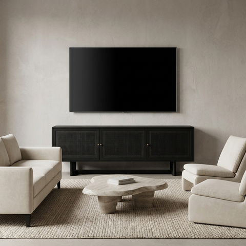 Grier Black Mango Wood and Cane Media Console - Mercana