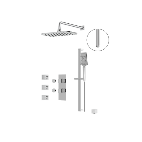 MiamiBox03 Polished Chrome 3-Way Shared Thermostatic Shower Kit with 3 Body Jets -1