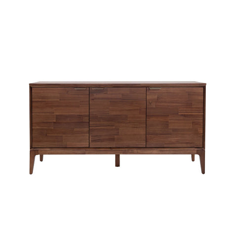 Wooden sideboard with three doors on a white background