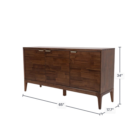 Wooden dresser with dimensions labeled on a white background