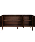 Wooden cabinet with open doors on a white background