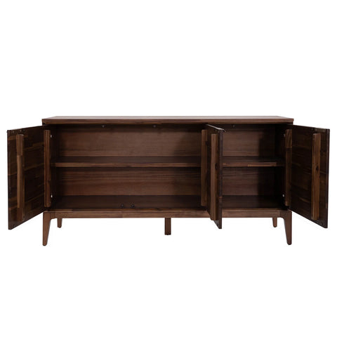 Wooden cabinet with open doors on a white background