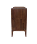 Wooden side table with a dark brown finish on a white background