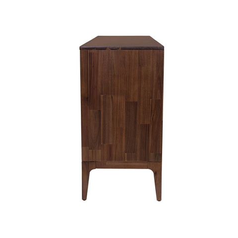Wooden side table with a dark brown finish on a white background