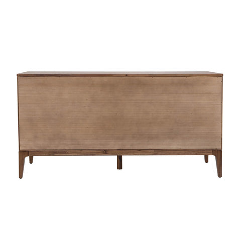 Wooden sideboard with a natural finish on a white background