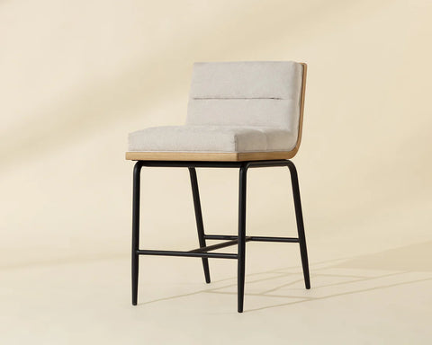 Abilene Muslin Modern Wood Counter Stool-1