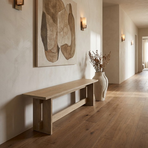 Aida Light Brown Solid Mango Wood Dining Bench 