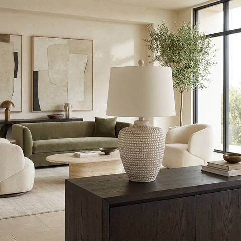 Albacete Hammered Beige Resin Table Lamp 