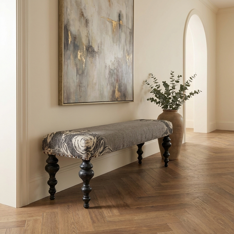 Alhambra Grey Floral Cotton Accent Bench 